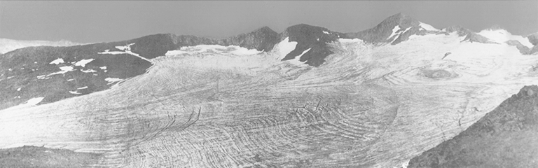Photo Flusin, tirée de Flusin, Jacob, Offner, Études glaciaires, géographiques et botaniques dans le massif des Grandes-Rousses, rapport des Campagnes de 1905 et 1906, in : Études glaciologiques, vol. 1, 33-112, 1909.